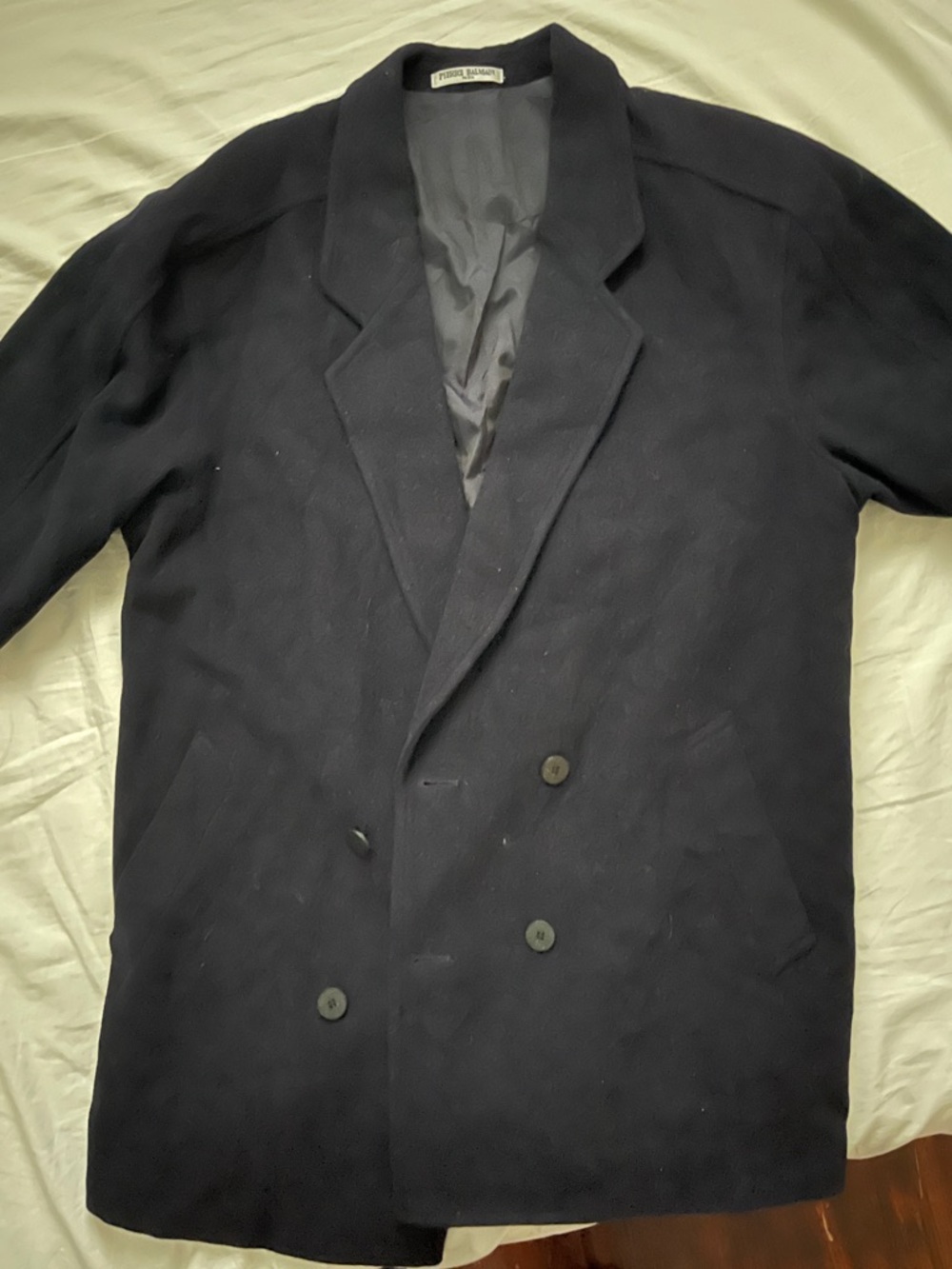 Pierre Balmain Paris Black Wool Double Breasted Coat - Picture 6 of 16